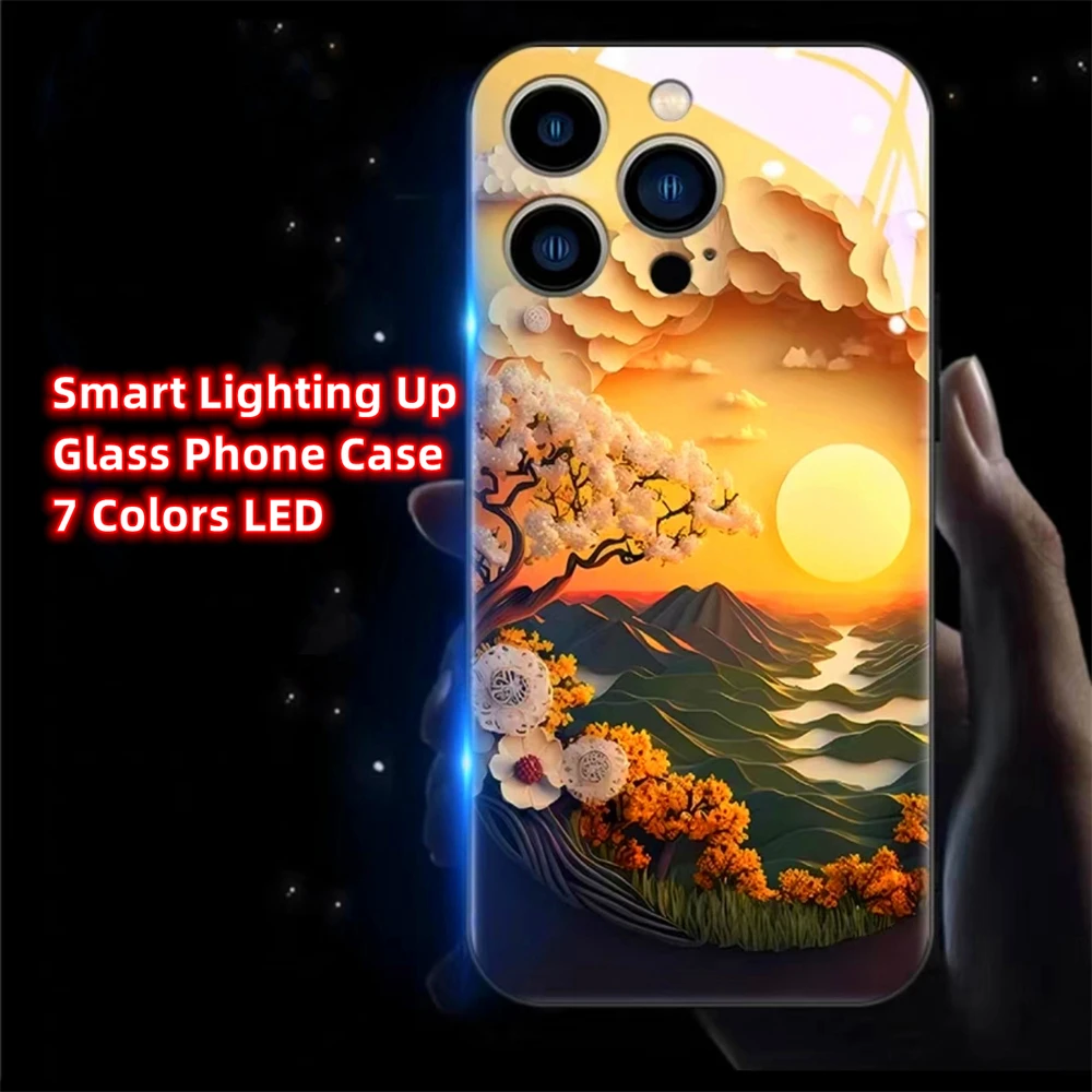 

Sunset Ancient Pine Sound Control LED Light Up Cases Luminous Cover For iPhone 15 14 13 12 11 Pro Max XR XS Plus 6 7 8 SE2020