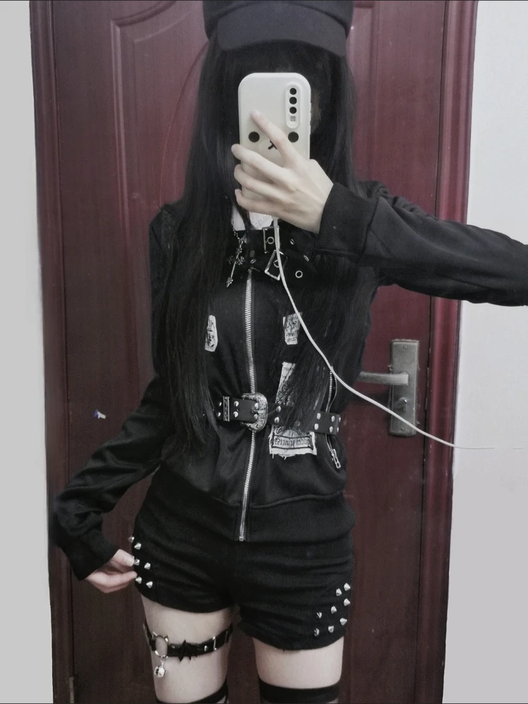 서브컬쳐 빈티지 스탠드 칼라 코트 캐주얼 스트리트웨어 그런지 재킷 후드 여성용 지퍼 스웨트셔츠 2025 하라주쿠 Y2K - AliExpress