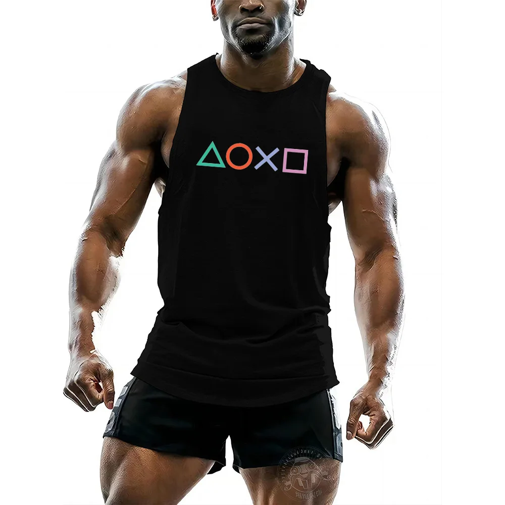 Description Picture 3 of itemSummer Fashion Outdoor Sport Style Math 2D Geometry Printed tank Tops Men's crew-neck Breathable Sport sleeveless tank tops