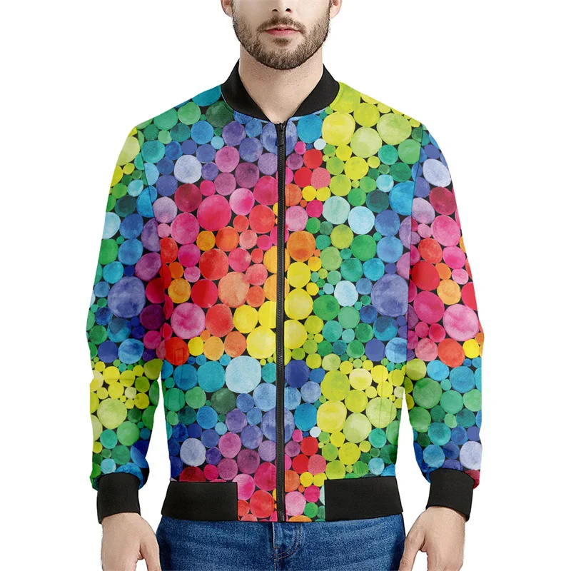 thumbnail image 1 of Chaqueta con cremallera y diseño geométrico de arcoíris a la moda para hombre, sudadera con rayas de colores con estampado 3D, chaquetas bomber urbanas geniales para niños, abrigos, 1 of 5