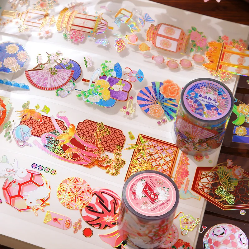 

Vintage Gilded PET Tape Lovely Window Flower Fan Transparent Scenery Scrapbooking Sticker Gift Planner DIY Accessory A207