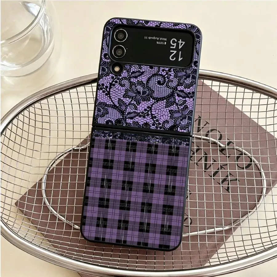 Plaid Lace Floral Back Phone Cover Case