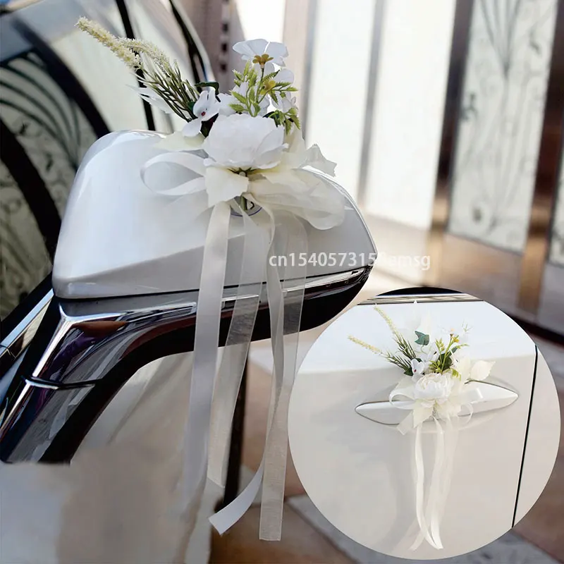4PCS Artificial Flower Car Door Chair Back Decoration Wedding Decor Party  Supplies Romantic Ribbon Floral Outdoor Decoration