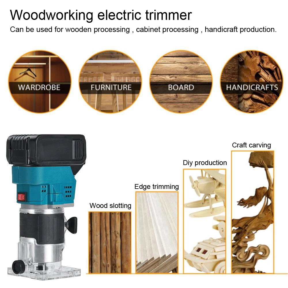 Cordless Lithium Electric Trimmer Woodworking Engraving Slotting Trimming Milling Machine Wood Router For Makita 18V Battery