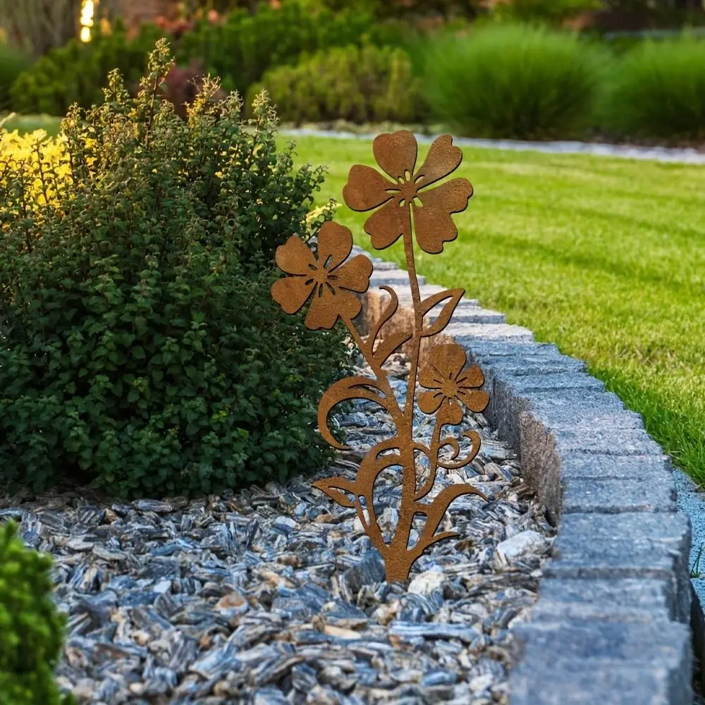 Description Picture 4 of itemCrafts Metal Decorative Rusty Stake Plant Shaped Antique Design Garden Pile Art Ground Stake Potted Plants