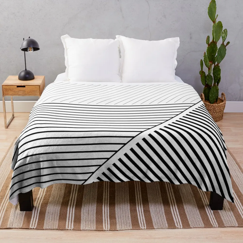 

Black and White Geometric Lines Throw Blanket Tourist Plush Vintage Blankets