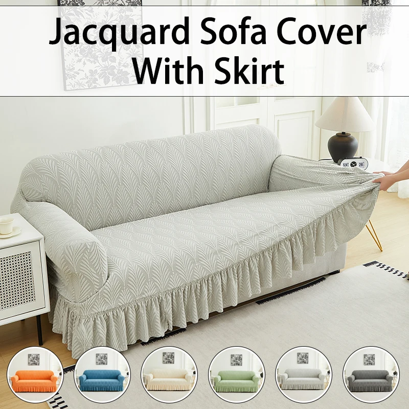 1 PC Jacquard Sofa Cover With Skirt Splash Can Be Easily Removed Couch Cover Protector Of Bench With Armrest Plant Pattern_voghion.com