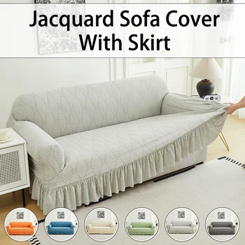 1 copridivano jacquard per PC con gonna antispruzzo può essere facilmente rimosso. La protezione della copertura del divano della panca con modello vegetale del bracciolo 1