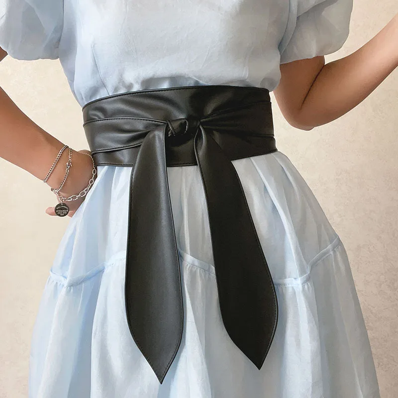 Fashion Knot Tie Waistband Black PU Leather Women Wide Belt For Coat Dress  Decorative Girdles Strap Without Holes Female Belts - AliExpress 200000297