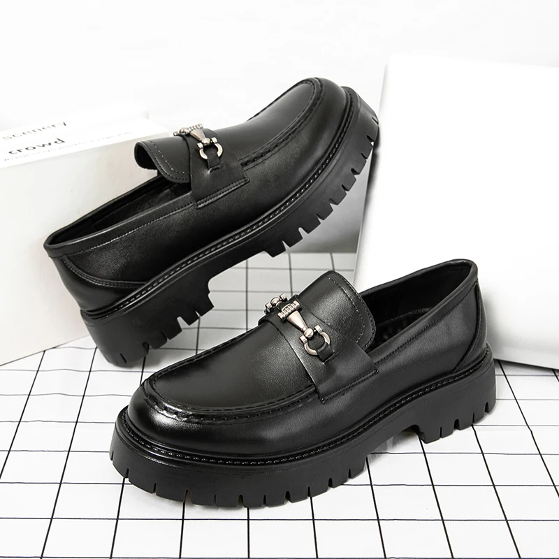 أحذية رجالية جديدة كاجوال بدون رباط ذات نعل سميك لزيادة الطول، أحذية جلدية أنيقة للأعمال، أحذية رسمية للرجال للارتداء الخارجي