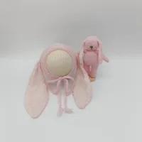 Newborn Photography Props Hat Dolls Sets Hand Knitted Animals Bunny Bear  Bonnet Sets  Baby Photo Studio Accessories 4