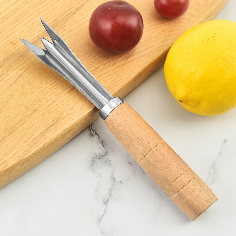 Stainless Steel Pineapple Knife V shaped Pineapple Eye Remover Wooden