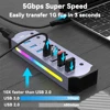 High Speed RGB 7 Ports USB 3.0 HUB Individual Switch 3.0 Adapter Multiport USB A Splitter Aluminum USB Hub For Computer Laptop 3