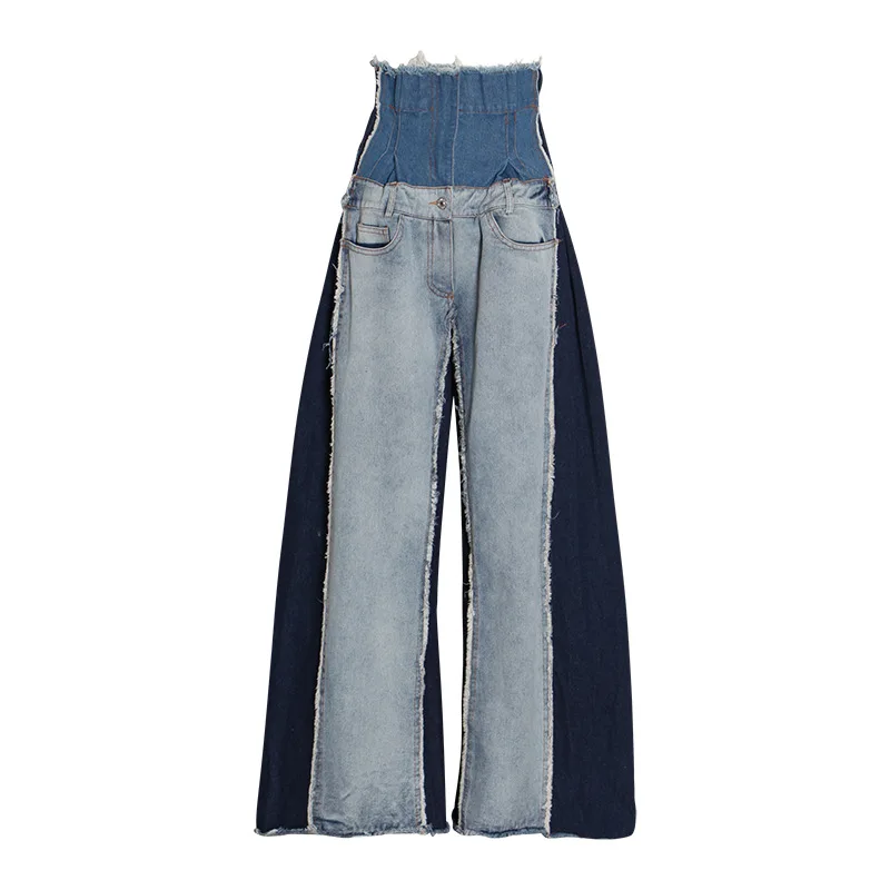 

Color Blocking Jeans Spring New Fashionable High Waisted and Loose Fitting Versatile Slimming Floor Mop Pants for Women's Trend