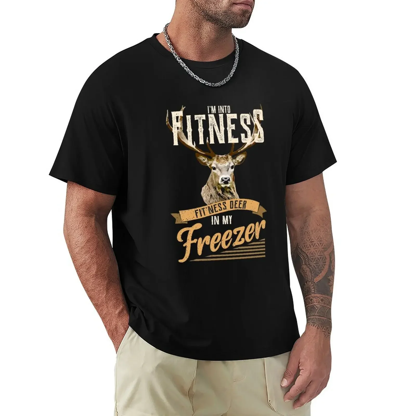 Mi Piace Fitness Fit'Ness Deer In My Freezer Divertente Hunter T-Shirt Black Sport Fans Ragazzi Bianchi Magliette Per Uomo Cotone