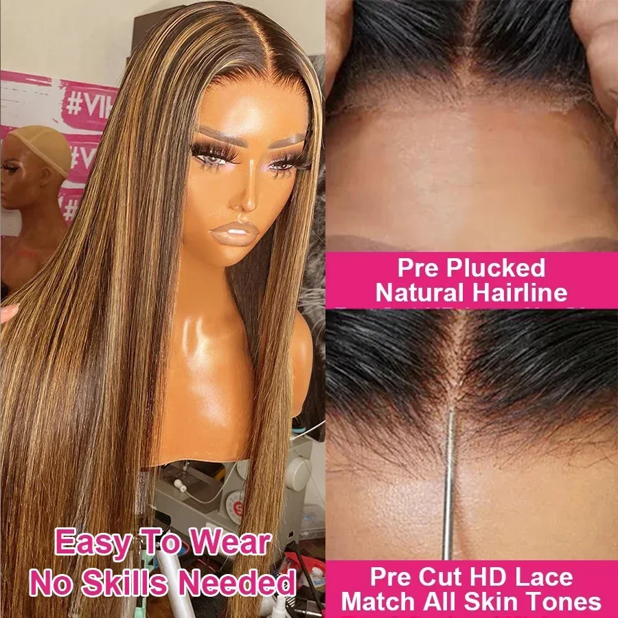 Human hair wig Highlight Glueless Wig Human Hair Ready To Wear And Go Preplucked Straight 13x4 HD Lace Frontal Colored Human Hair Wigs