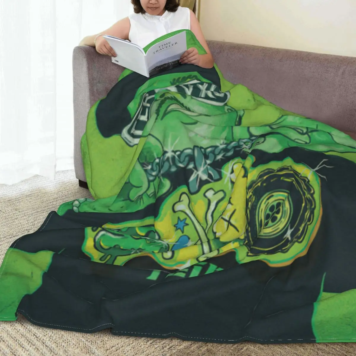 Super Soft Blanket Picnic Feid Ferxxo Throw Blanket Pop Rapper Green Flannel Bedspread Couch Bed Aesthetic Sofa Bed Cover