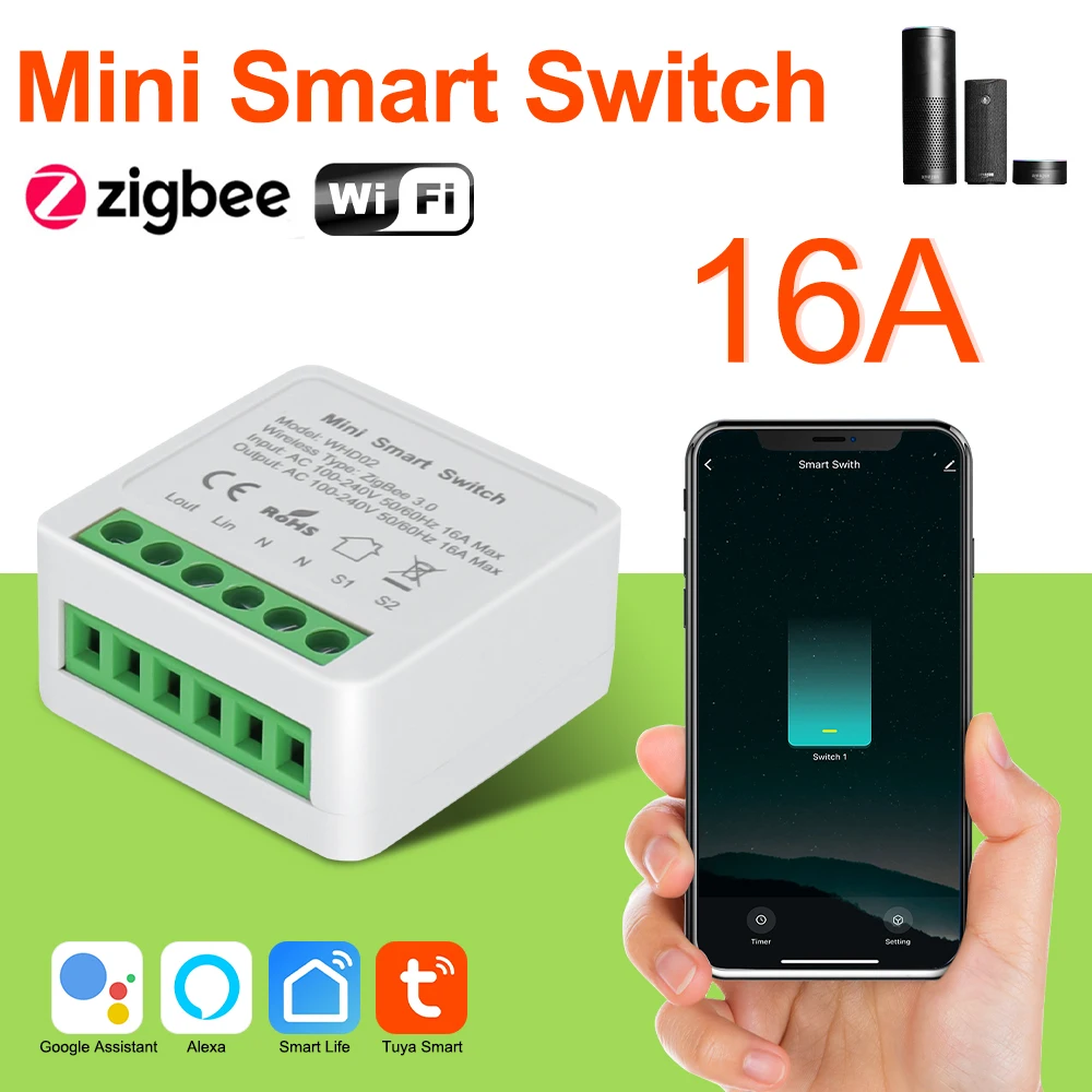 Tuya Wifi Smart Switch Apple Homekit App Siri Voice Control Relay Light Switch 16A Breaker Per Tuya/Smart Home/Alexa/Google Home