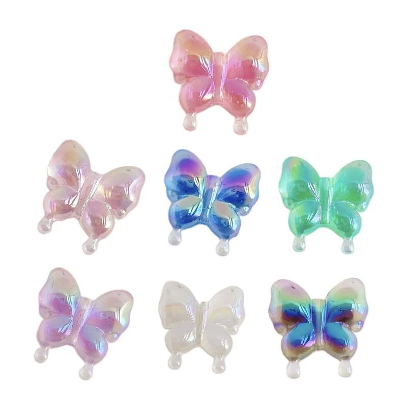 

10Pcs Acrylic Straight Hole Luminous Color Butterfly Scattered Beads Jewelry