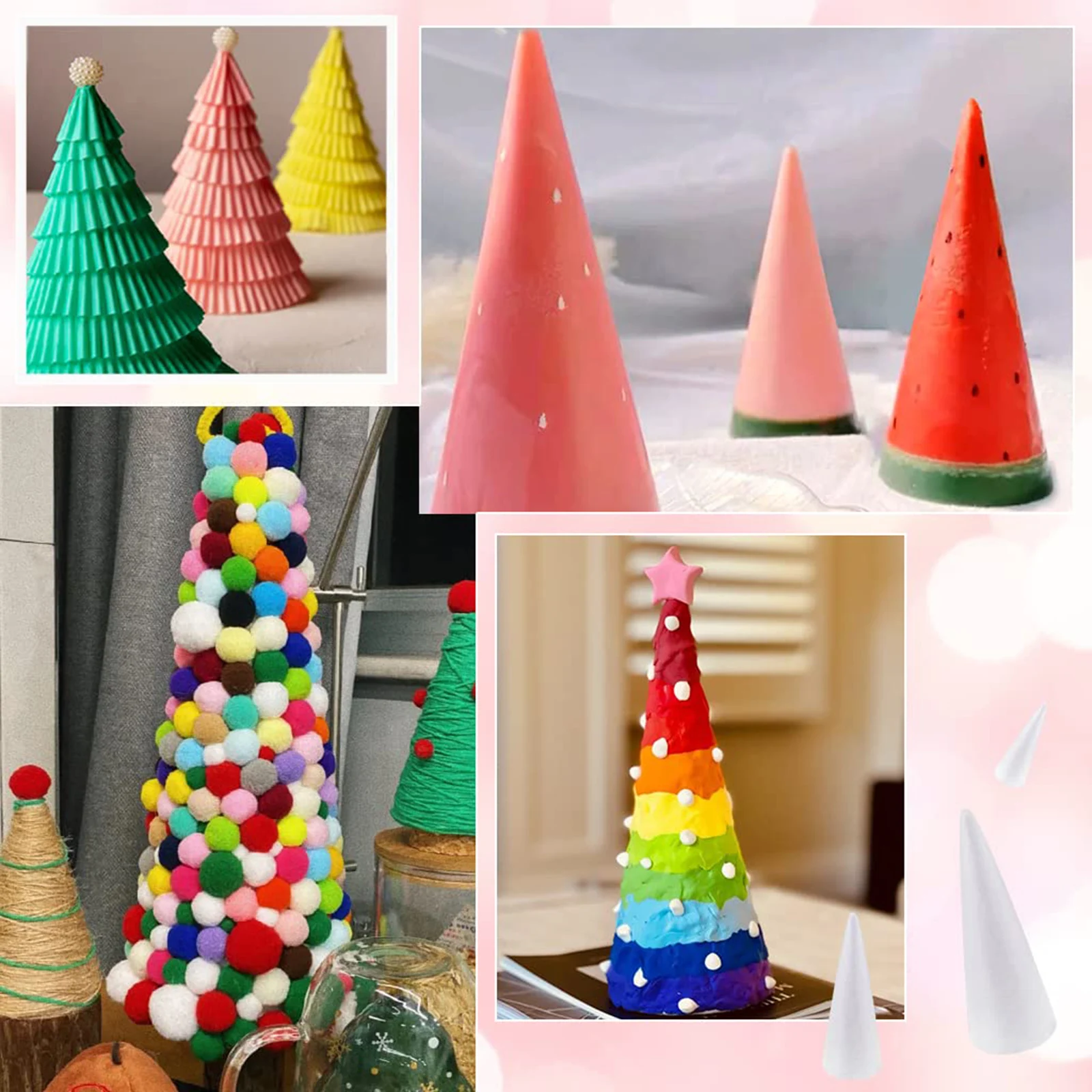 Schaumkegel, Kegel, Basteln, Weihnachtsbaum, Basteln, Polystyrol, weiße Blumenformen, Kinder, Modellieren, geformtes Kinderzubehör – Detail 3