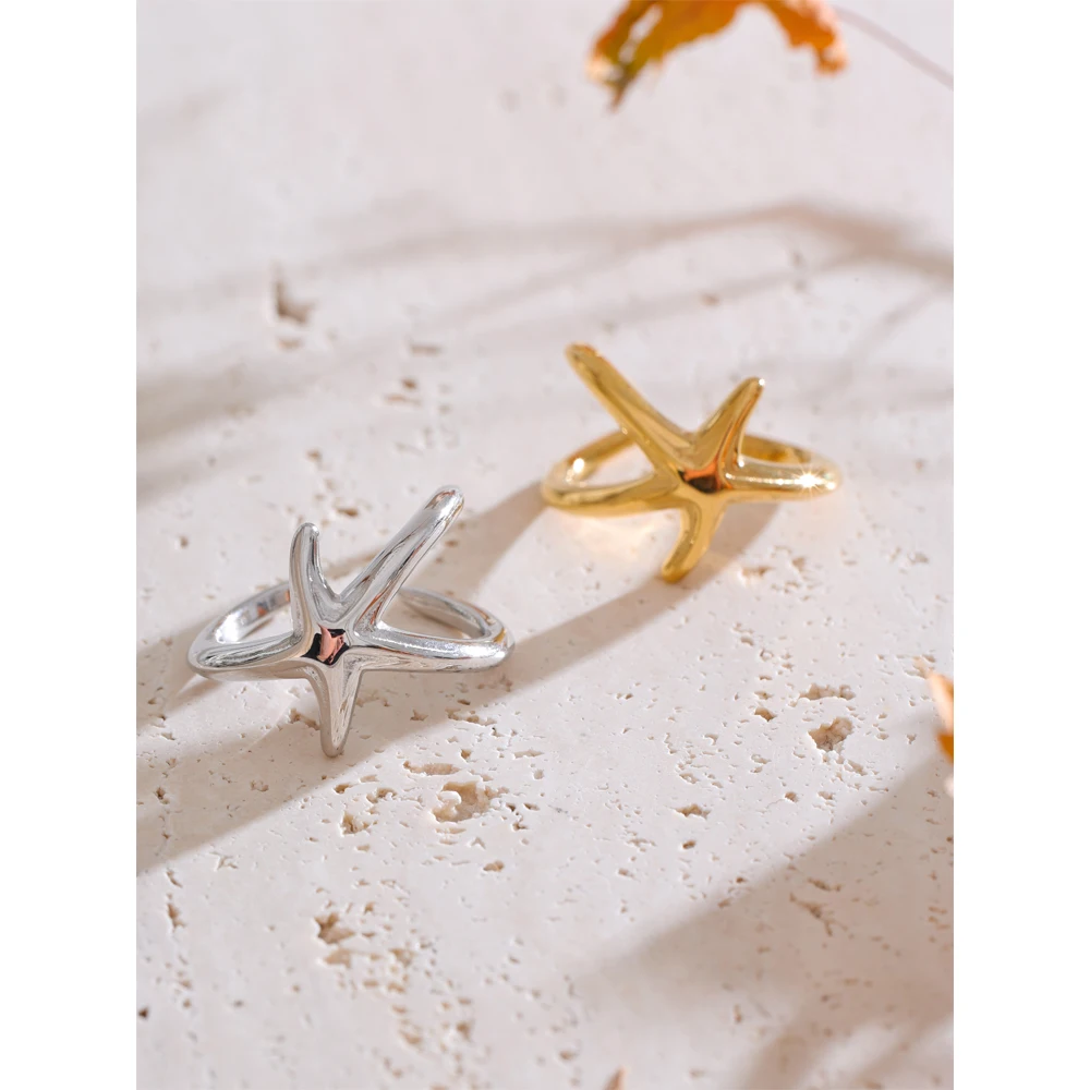 Yhpup Size 7 Stainless Steel Starfish Ring for Women