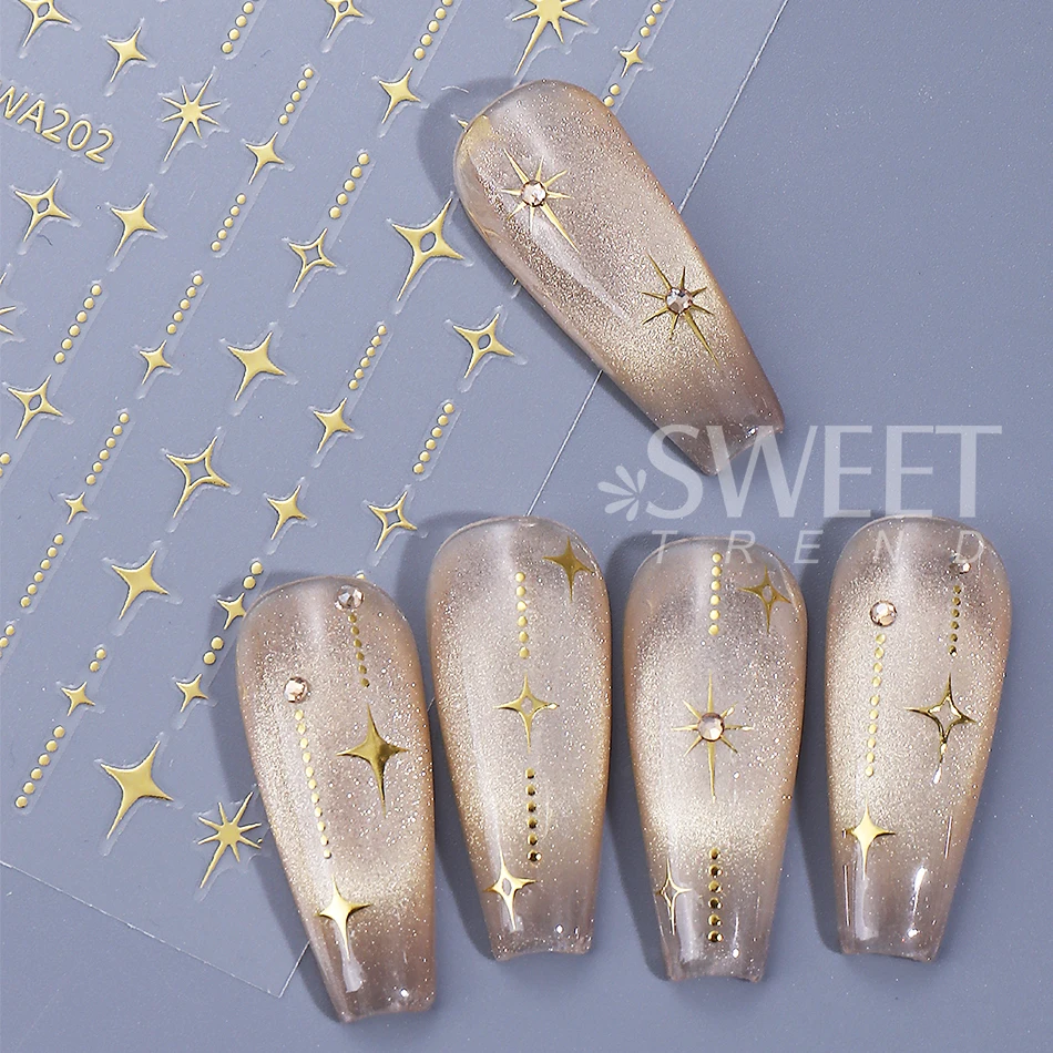 5pcs 금속 레이저 스타 네일 스티커 여성용 자체 접착 블랙 화이트 골드 실버 스타 네일 데칼 DIY 아트 장식 액세서리