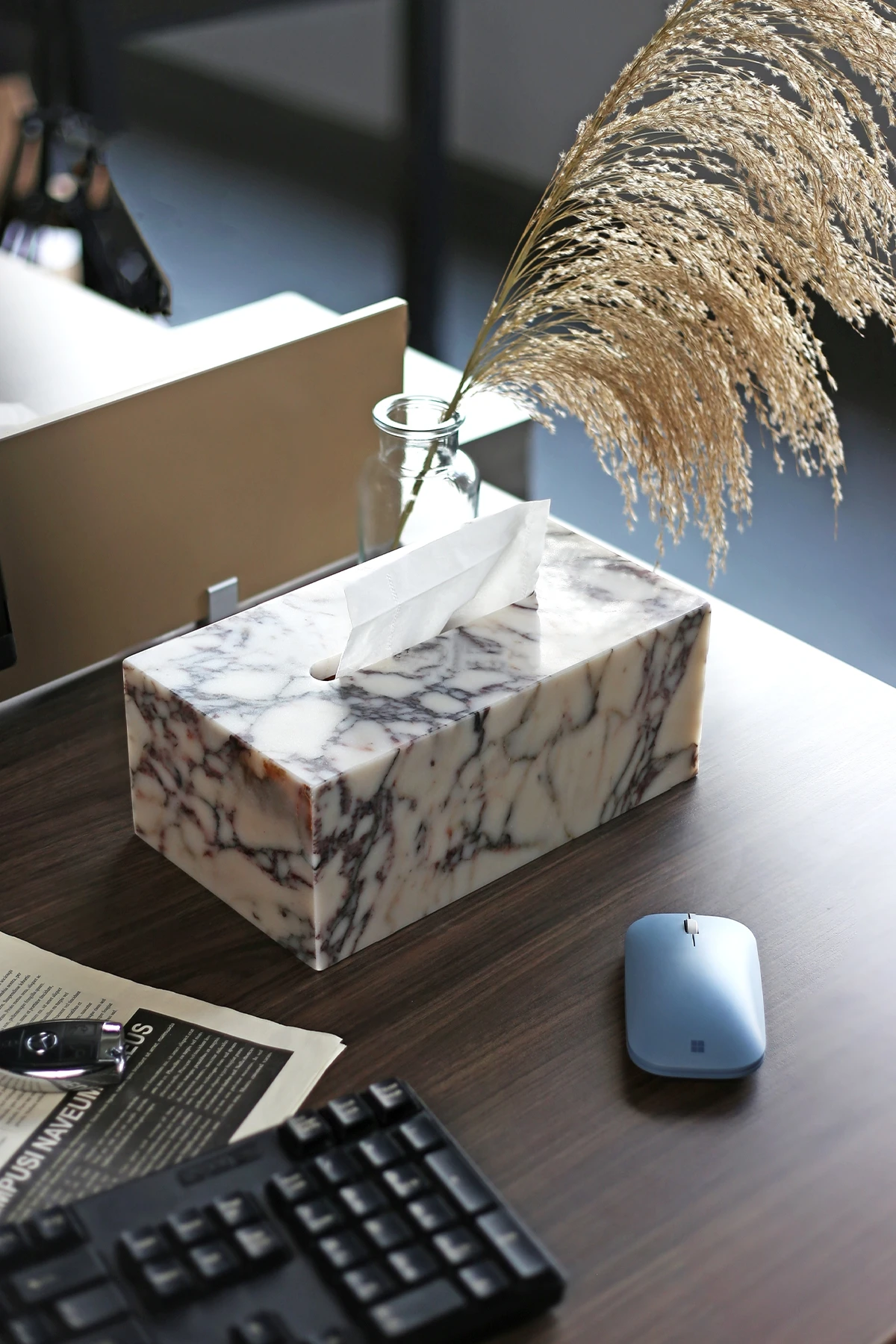 25x14x10CM Luxury Calacatta Viola Purple Natural Marble Beige Travertine Stone Tissue Box Case Holder 5