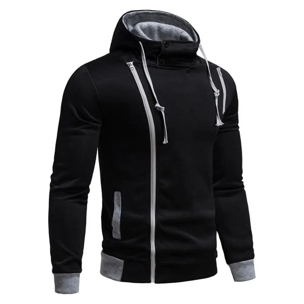 

Diagonal Zipper Hoodie Stylish Men's Fall Hoodie with Oblique Zipper Long Sleeve Drawstring Soft Asymmetric Sweatshirt for Men