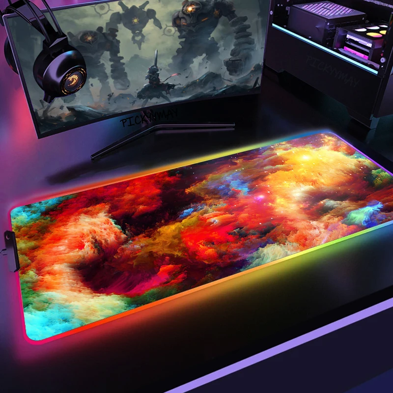 

Large RGB Mouse Pad New Space Gaming Mousepad LED Mouse Mat Gamer Mousepads PC Accessories Desk Pad Keyboard Mats XXL 100x55cm
