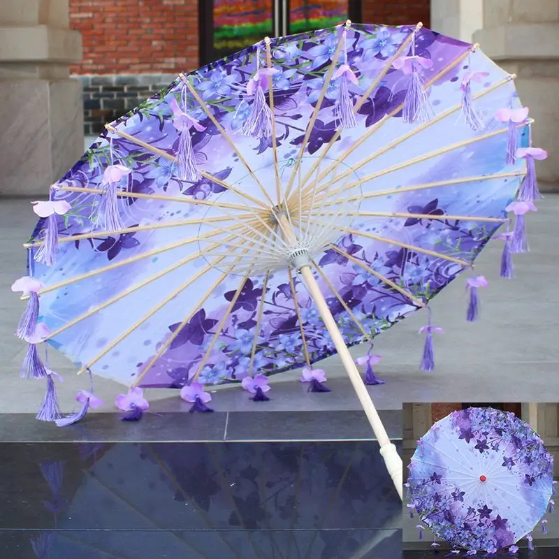 82CM 32'' Hanfu Tassel Waterproof Beach Umbrella Dance Cosplay Japan Sakura Spring OilPaper cosplay Parasol Paraguas mini umbrella sun umbrella japanese umbrella paper umbrella