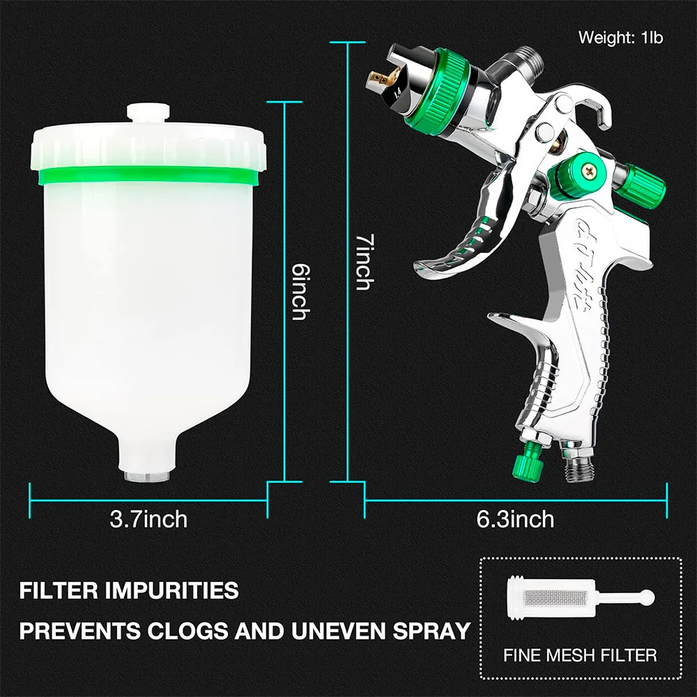 1 Set HVLP Professional Spray Gun 1.4/1.7/2.0/2.5mm Nozzle 600cc Home Cordless Spray Machine Gravity Spray Gun Pneumatic Tool 3