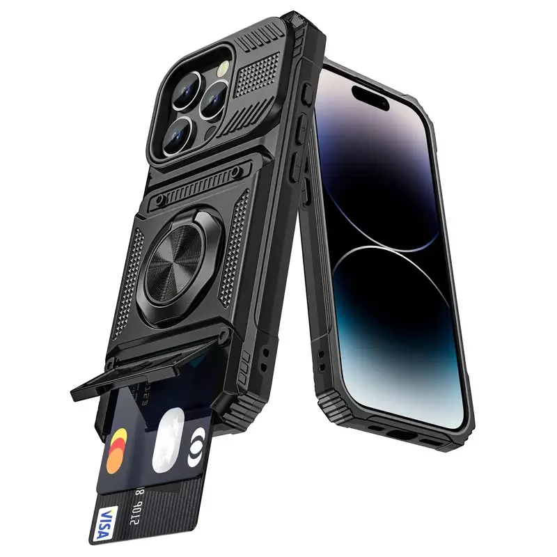 Heavy Duty Magnetic Ring Case with Hidden Card Slots and Full Coverage Protection