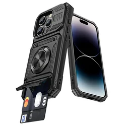 Heavy Duty Magnetic Ring Case with Hidden Card Slots and Full Coverage Protection - iPhone 15 Plus (Black)