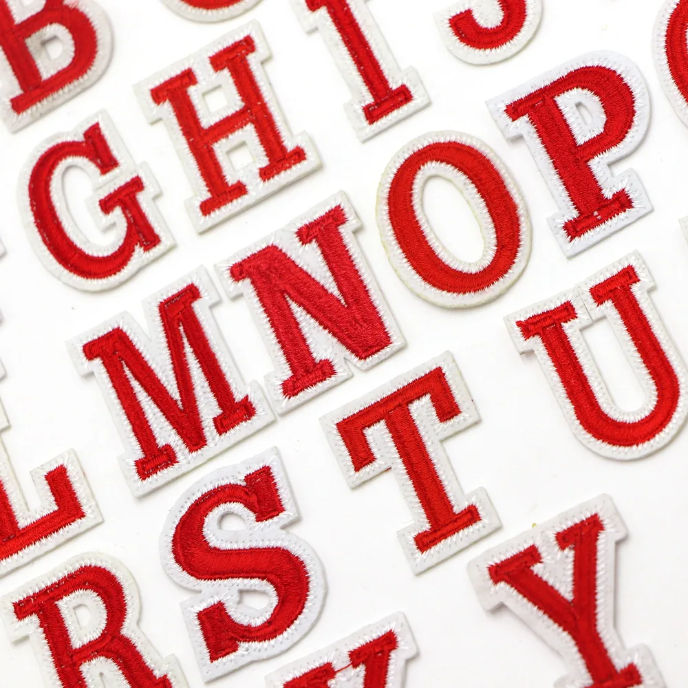 Iron on Patches Sew on Applique Patches Red Letter Alphabet Embroidered Diy Name Badge Decor Repair Patcch 1PC embroidered patches heat transfer stickers clothing patches