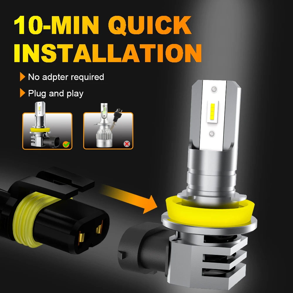 IVOTOW 2Pcs H1 H4 H7 H11 9005 9006 H11B LED Fog Light Canbus No Error 1:1 Size Fanless Car DRL Daytime Running Lamp 6000K