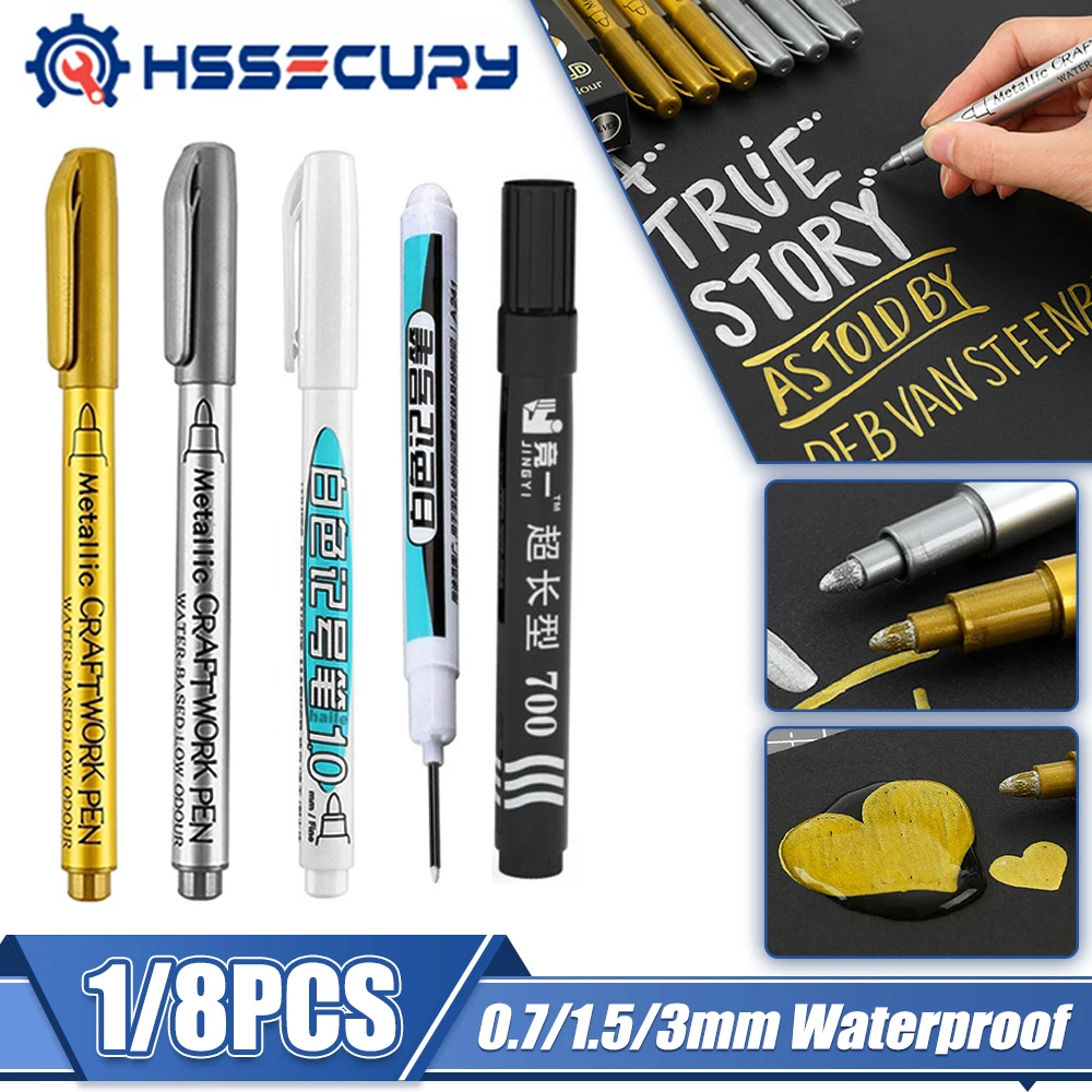 1/8Pcs Metallic Waterproof Permanent Marker Pens DIY Epoxy Resin Mold Gold Silver ColorDrawing