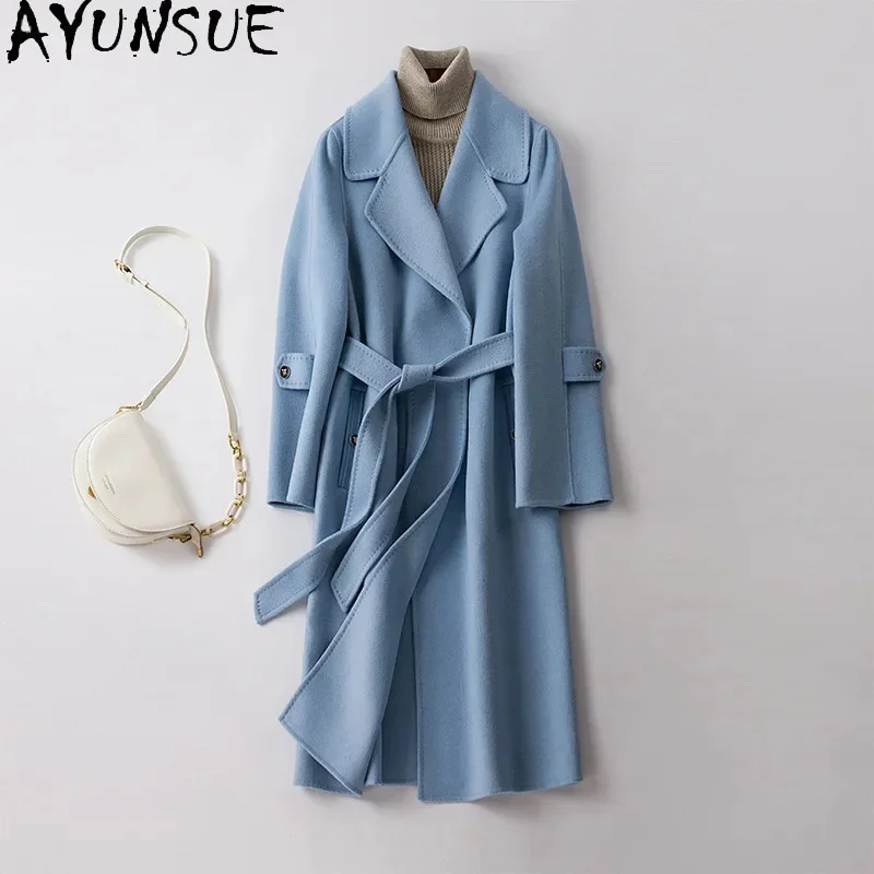 

100% AYUNSUE Wool Jackets for Women 2024 New Fashion Slim Long Coat Double-sided Woolen Jacket Elegant Clothing Jaqueta Feminina