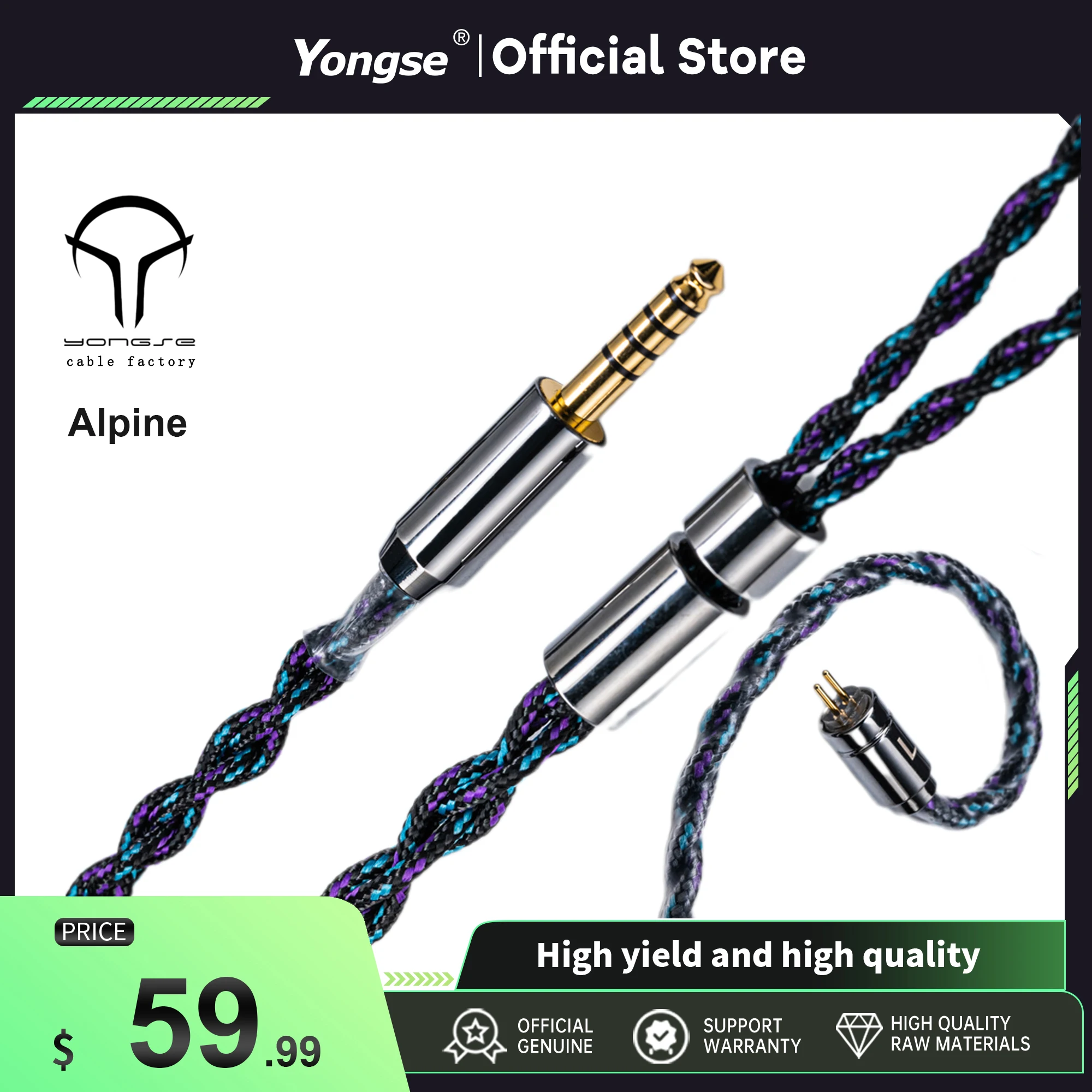 Yongse Alpine New Arrival High Purity 4 Strand 6N OOC Silver-plated Crystal Copper Earphones Upgrade Cable