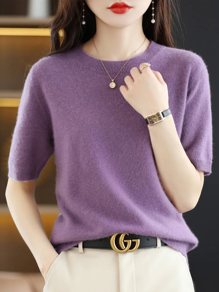Short Sleeves Women's Sweater O-neck Bottoming Shirts Solid Spring Summer Korean Fashion Sweater Knit Top Casual Basic Pullovers 3