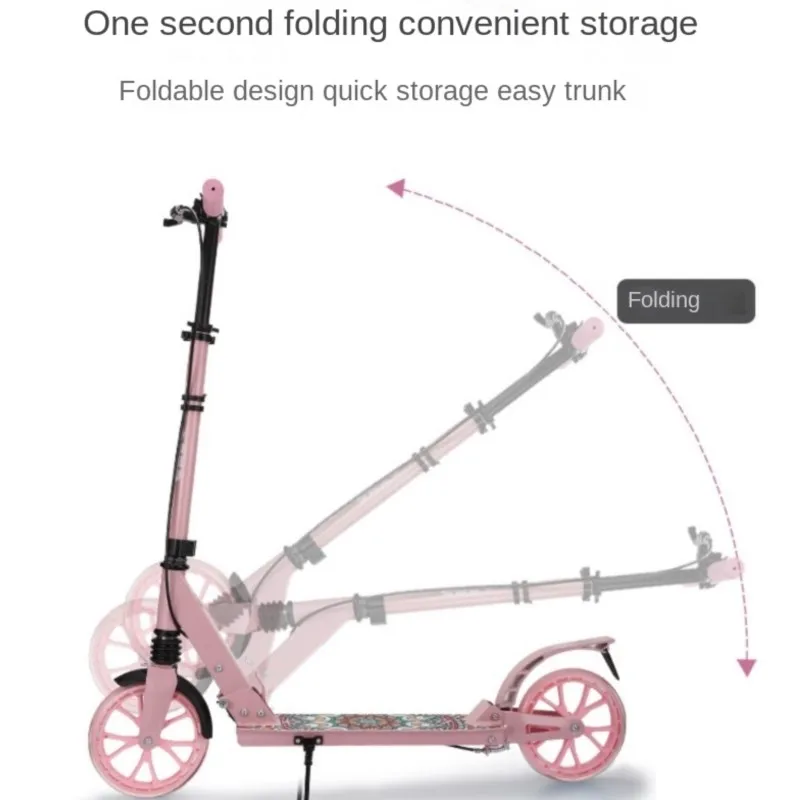 TULX Foldable Scooter With Two Wheel Folding Double Braking System Multi Speed Adjustment Wear Resistant Tires For Safer Safety