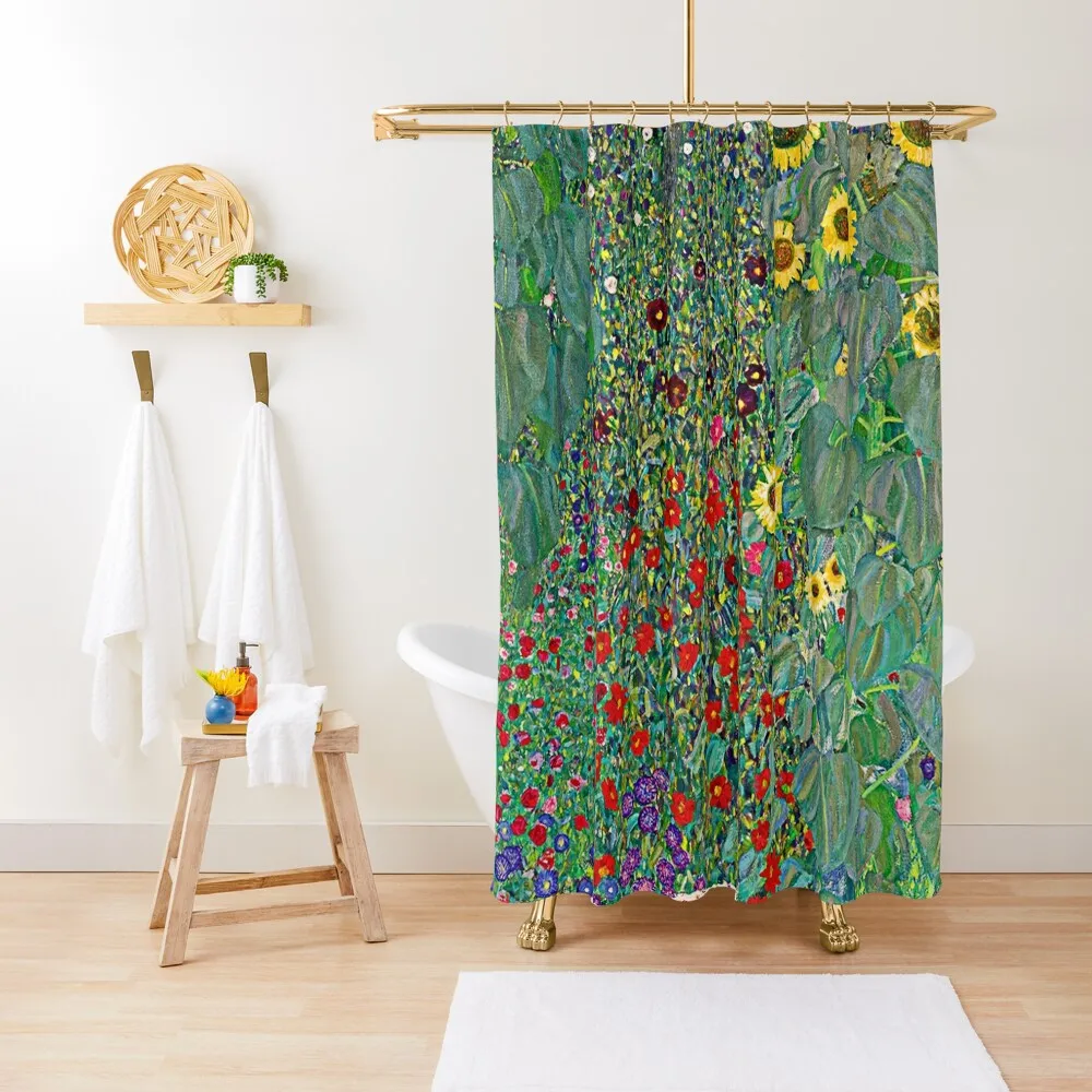 Farm Garden with Sunflowers 1907 - Gustav Klimt Shower Curtain Waterproof Fabric Shower Modern Showers For Bathroom Curtain