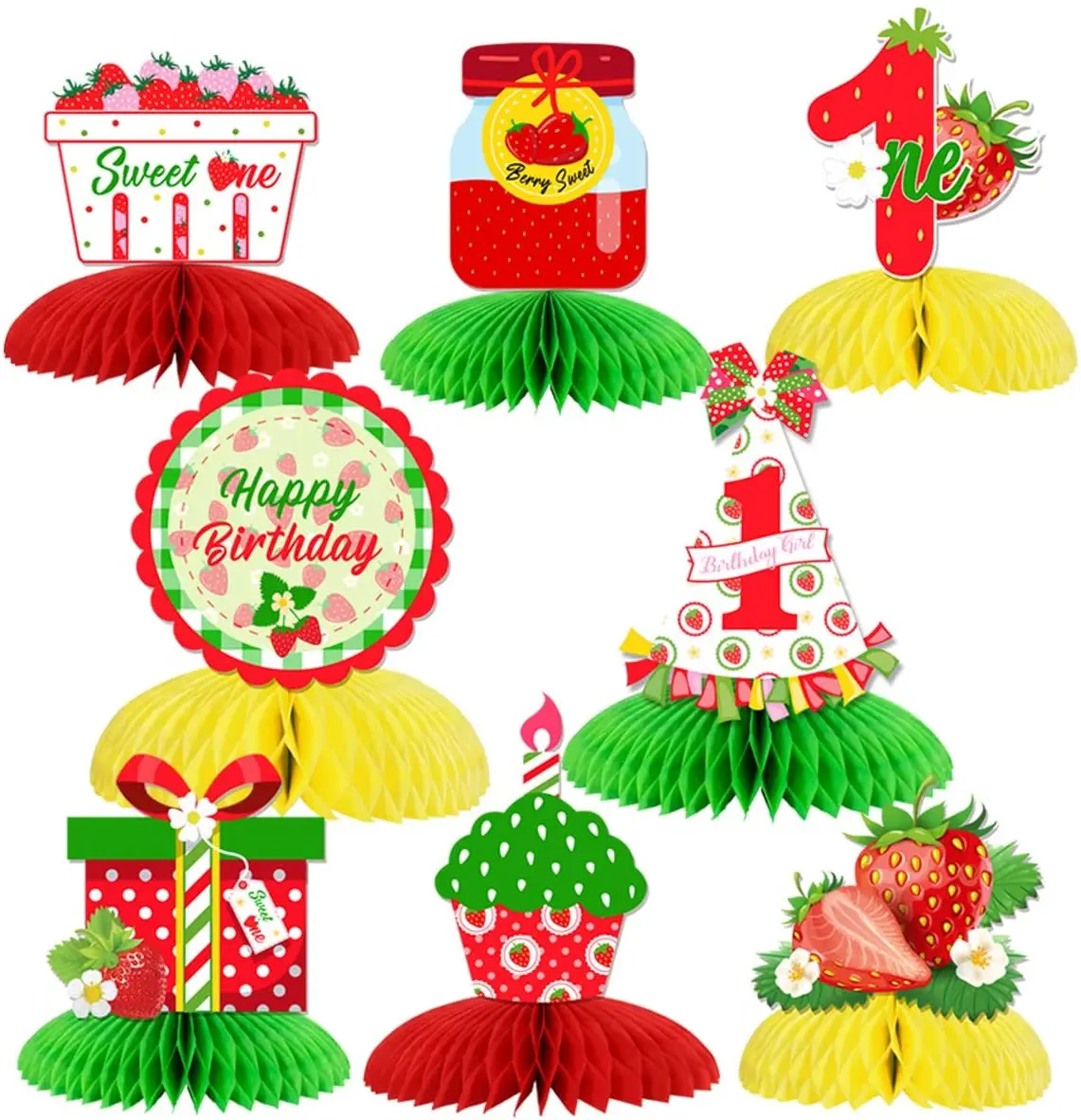 

SURSURPIRSE-Strawberry Themed Party Decorations, Sweet One Honeycomb Centerpieces, 3D Fruit Table, 1st Birthday Supplies