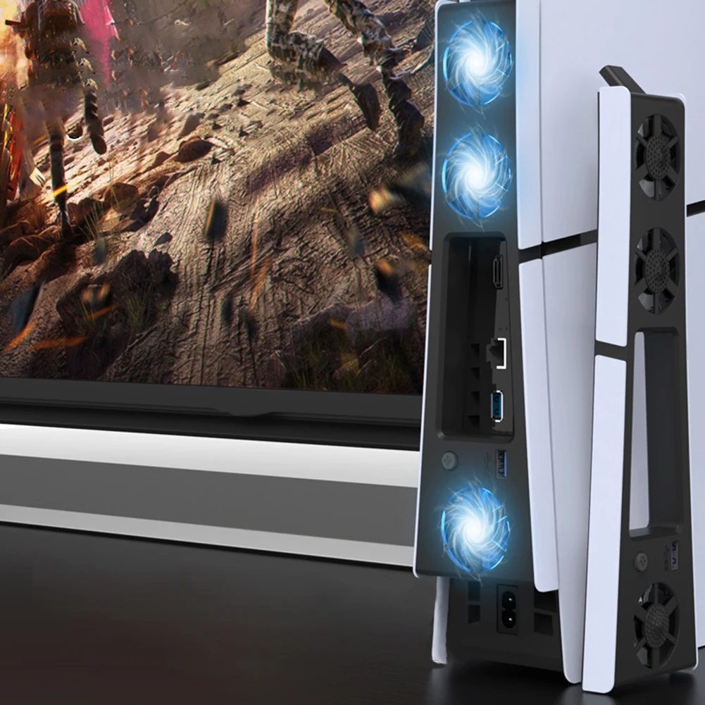 Silent Enhanced Cooling Fan for PS5 Slim Console(Digital/Disc) with LED Lights Efficient Cooling System for Playstation 5 Slim