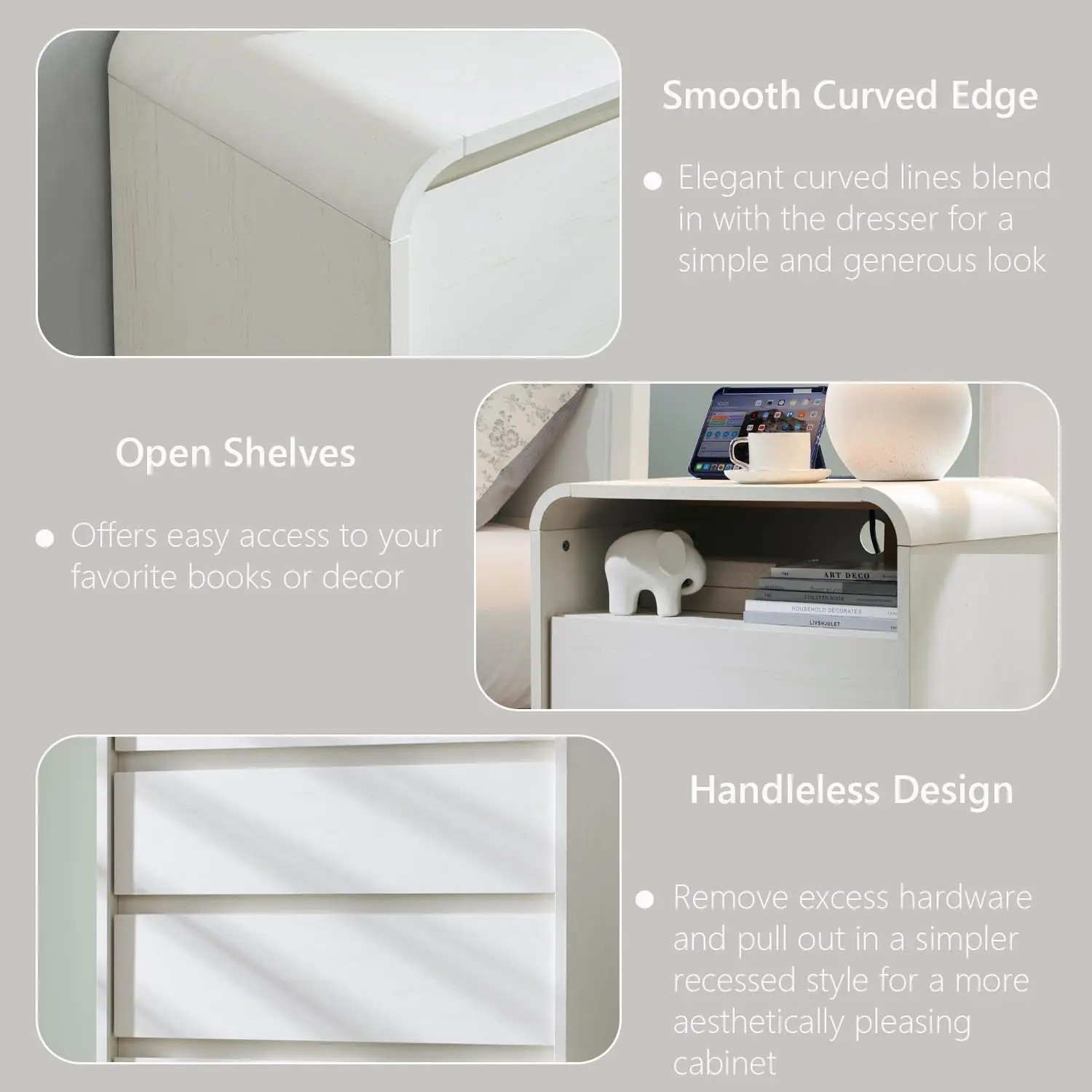 25" Tall Modern Nightstand with Charging Station, 23.6'' Wide Wood Bedside Table w/2 Storage Drawers,for Bedroom, Living Room 2