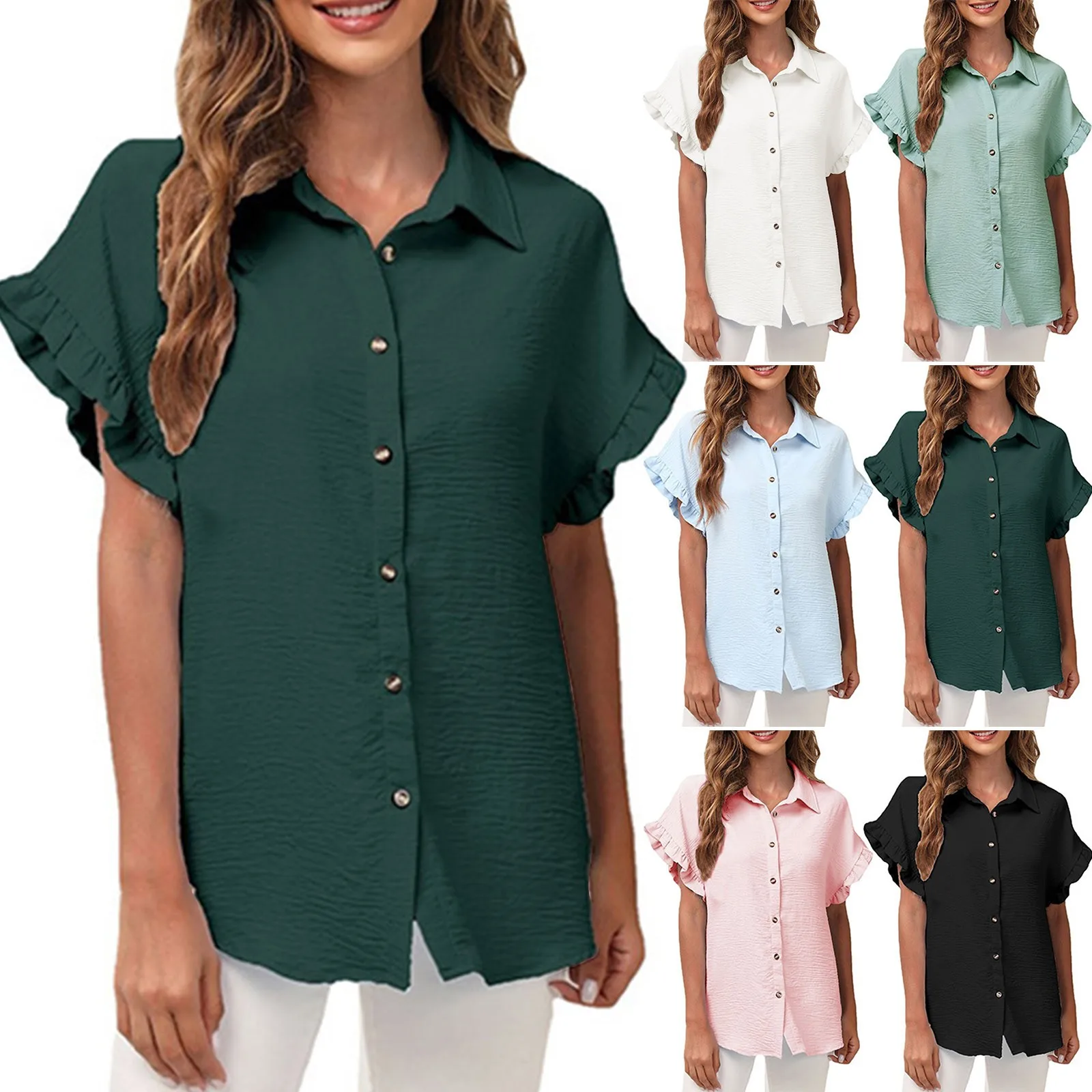 

Personality Design Chiffon Shirt Loose Short Sleeve Top For Work Wear Solid Shirts Cardigan Blouses 3D Print Camisa Holiday