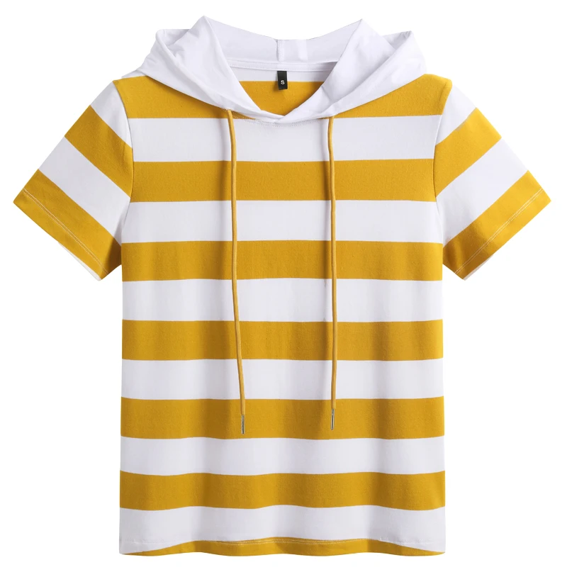 

2023 Summer New Short Sleeve Women's T-shirt Hoodie Stripe Versatile Slim Fit Fashion Casual Cotton Top