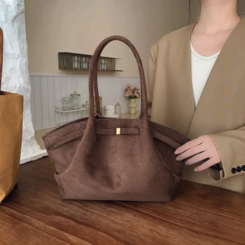 2025 Borsa tote da donna in pelle scamosciata con tasca interna Borsa sotto le ascelle Borse a tracolla in tinta unita di grande capacità per borse da viaggio da lavoro