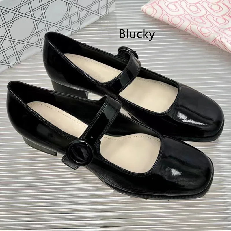 Women's flat bottomed thick soled Mary Jane shoes Women's round head solid double button design casual leather shoes