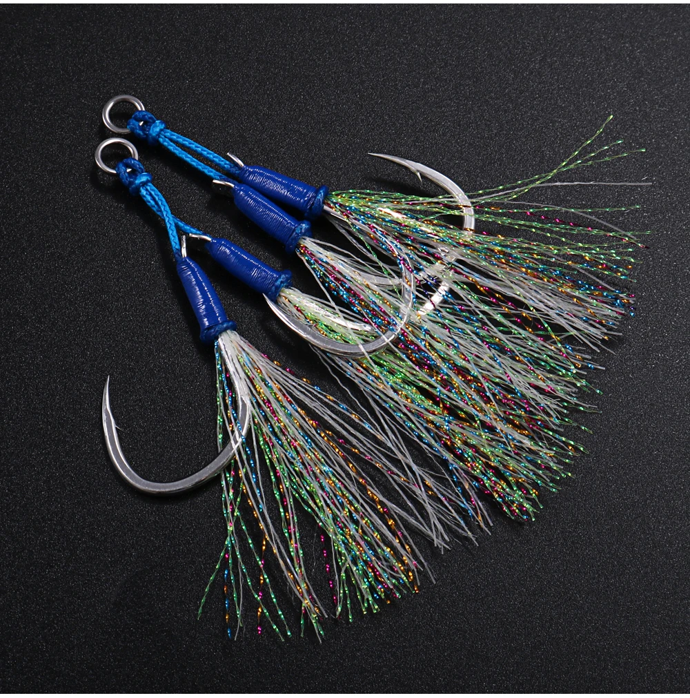 JIGGING PRO 1 # 1/0 2/0 3/0 4/0 Leuchtende Doppel-Assist-Haken Metall-Jighaken Salzwasser-Angelausrüstung Jigging-Haken – Detail 7