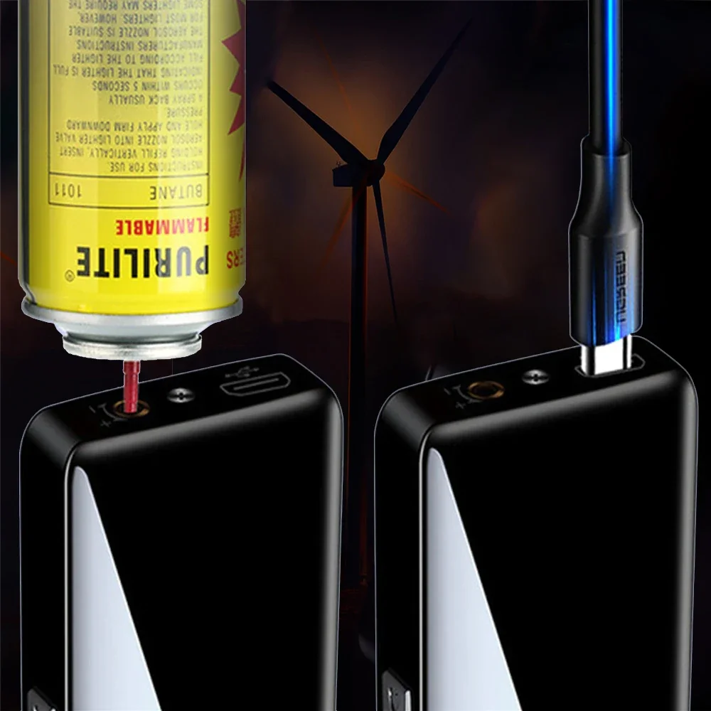 2 in 1 Dual Plasma Arc Lighter Portable Metal Jet Strong Flame Lighter USB Rechargeable Gas Electric Butane Cigar Gadget